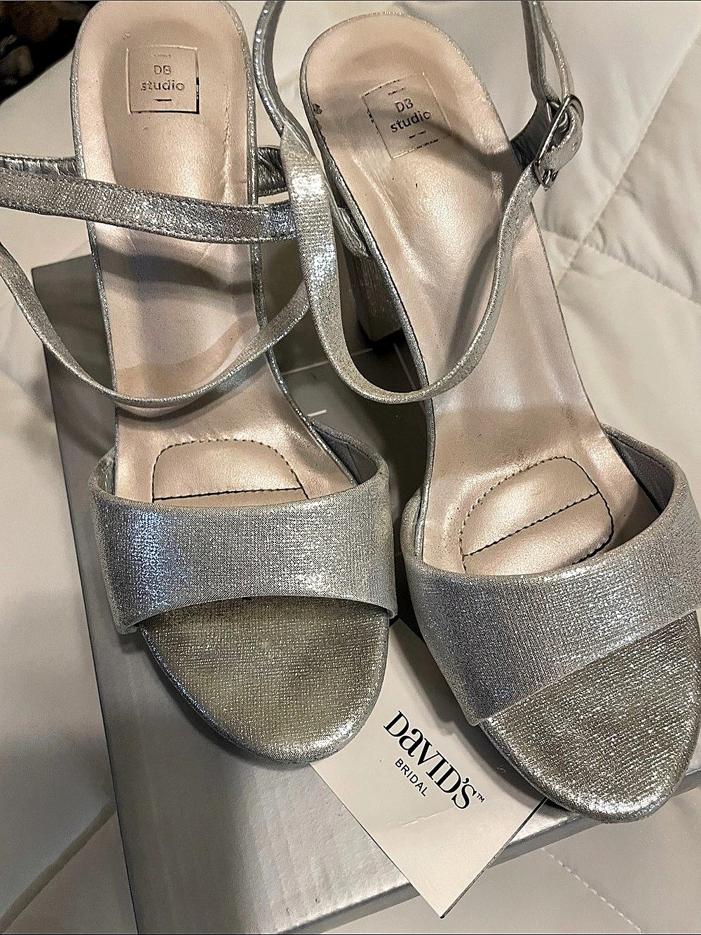 David's Bridal Silver Wedge Sandals NWT